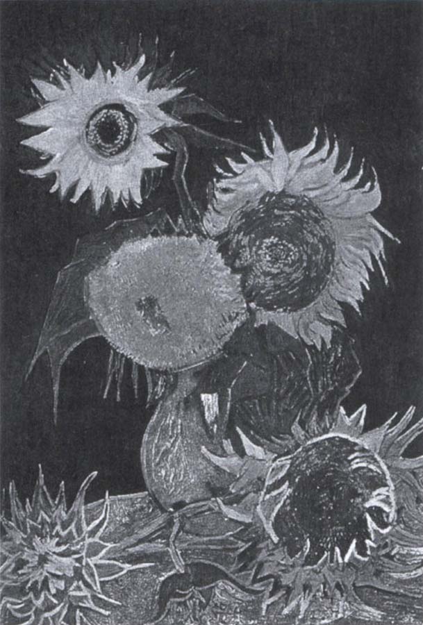 Vase with Five Sunflowers